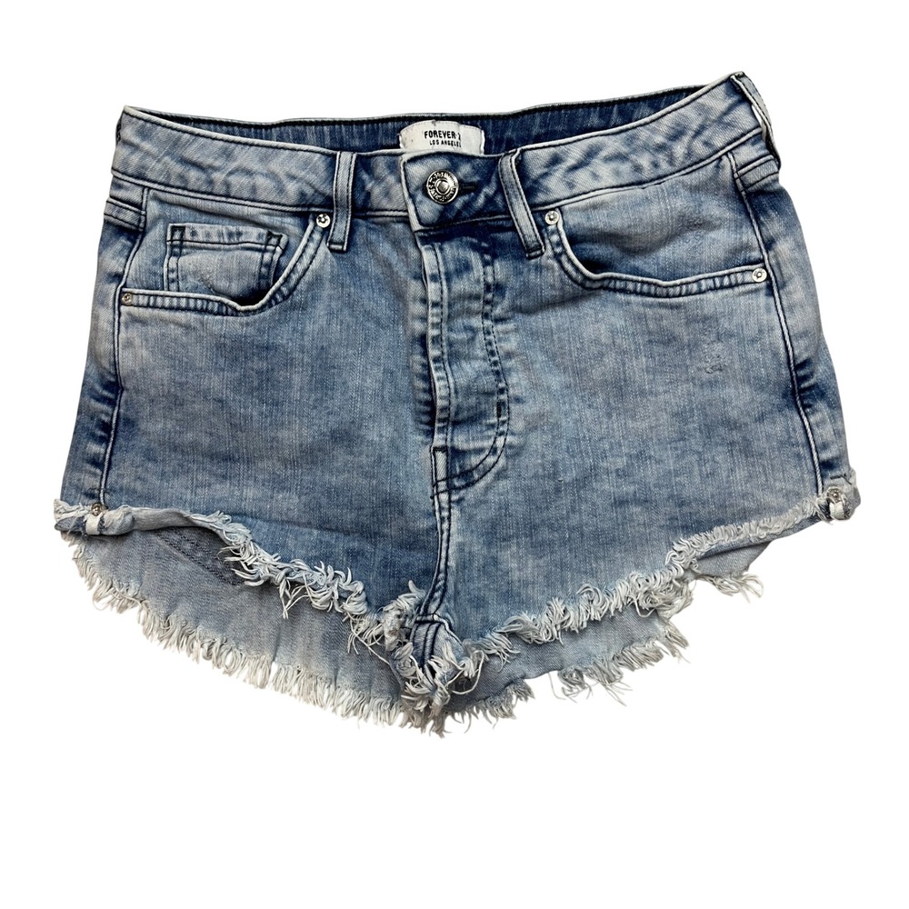 Forever 21 Denim Shorts Womens 26 Blue Acid Wash Cut‎ Off Distressed Button Fly